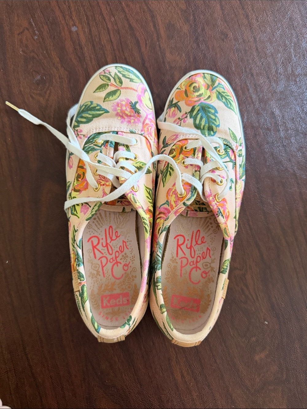 Rifle Paper Co. Floral Canvas Sneakers - Cream with Pink & Green